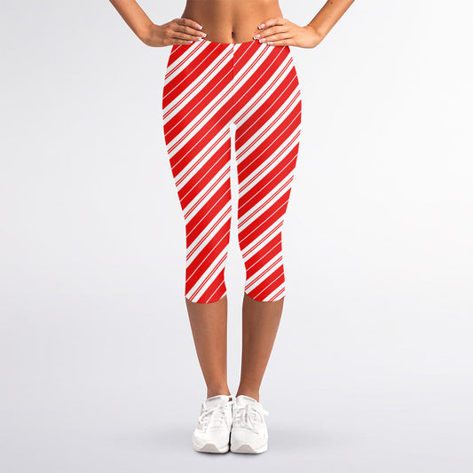 Candy Cane Stripes Pattern Print Women's Capri Leggings