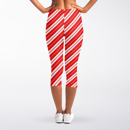 Candy Cane Stripes Pattern Print Women's Capri Leggings