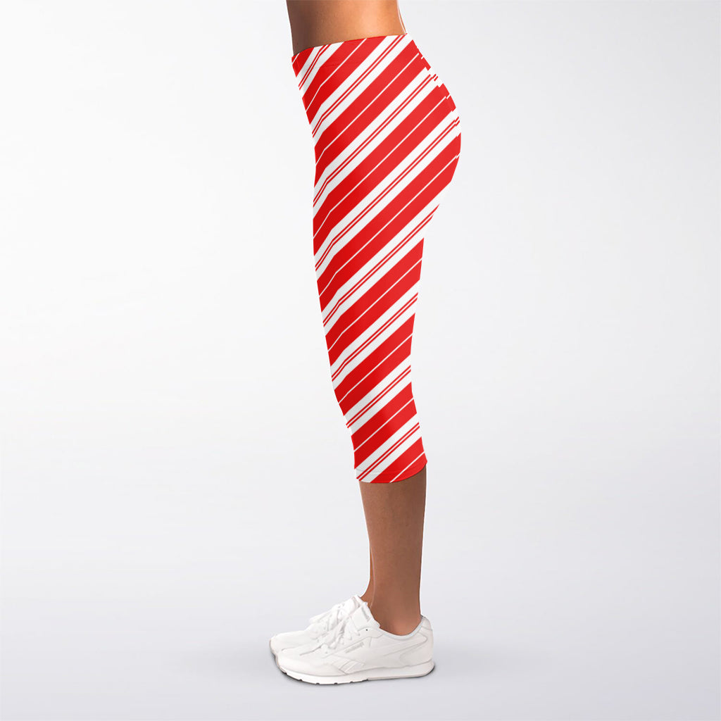 Candy Cane Stripes Pattern Print Women's Capri Leggings
