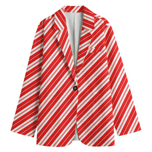 Candy Cane Stripes Pattern Print Women's Cotton Blazer