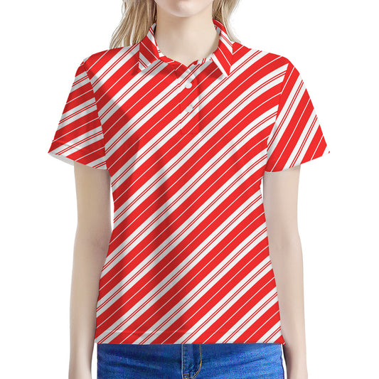 Candy Cane Stripes Pattern Print Women's Polo Shirt