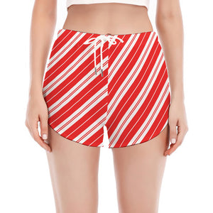 Candy Cane Stripes Pattern Print Women's Split Running Shorts