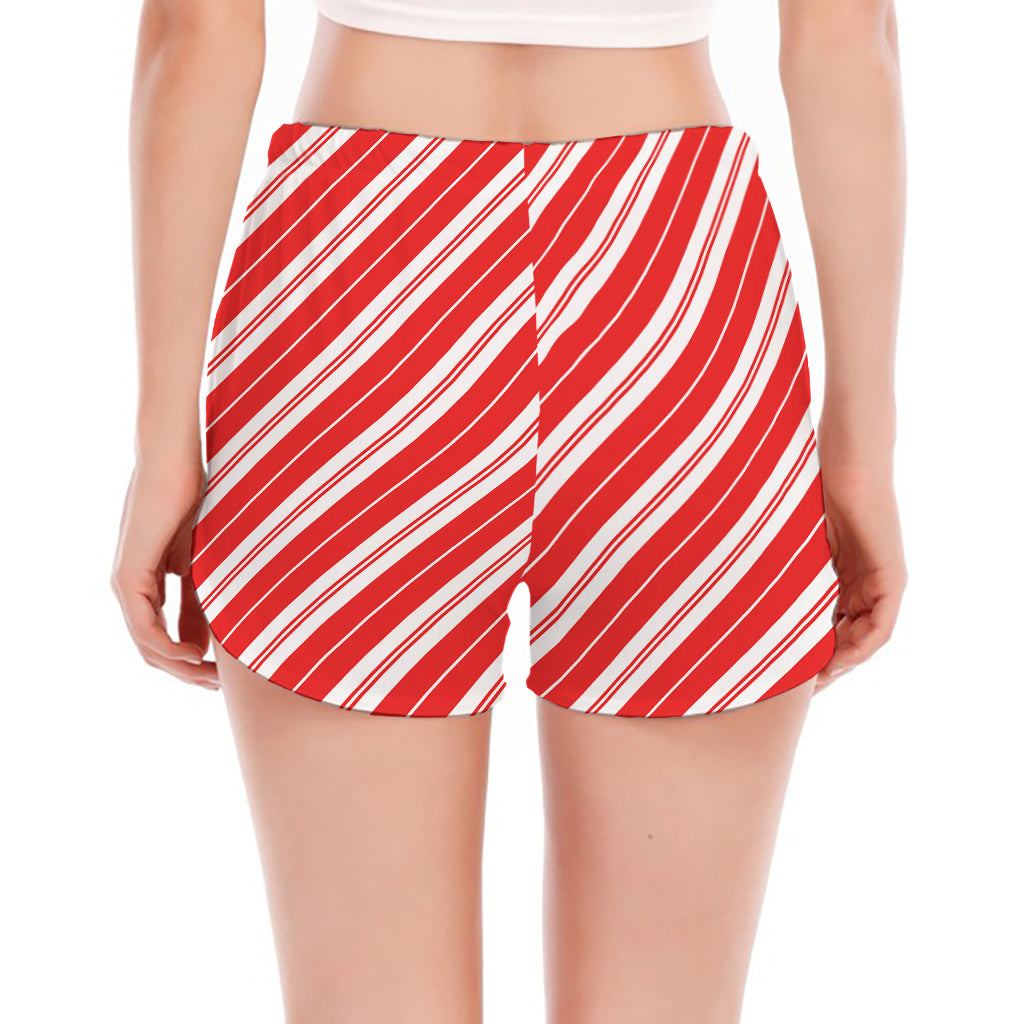 Candy Cane Stripes Pattern Print Women's Split Running Shorts