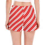 Candy Cane Stripes Pattern Print Women's Split Running Shorts