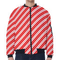Candy Cane Stripes Pattern Print Zip Sleeve Bomber Jacket