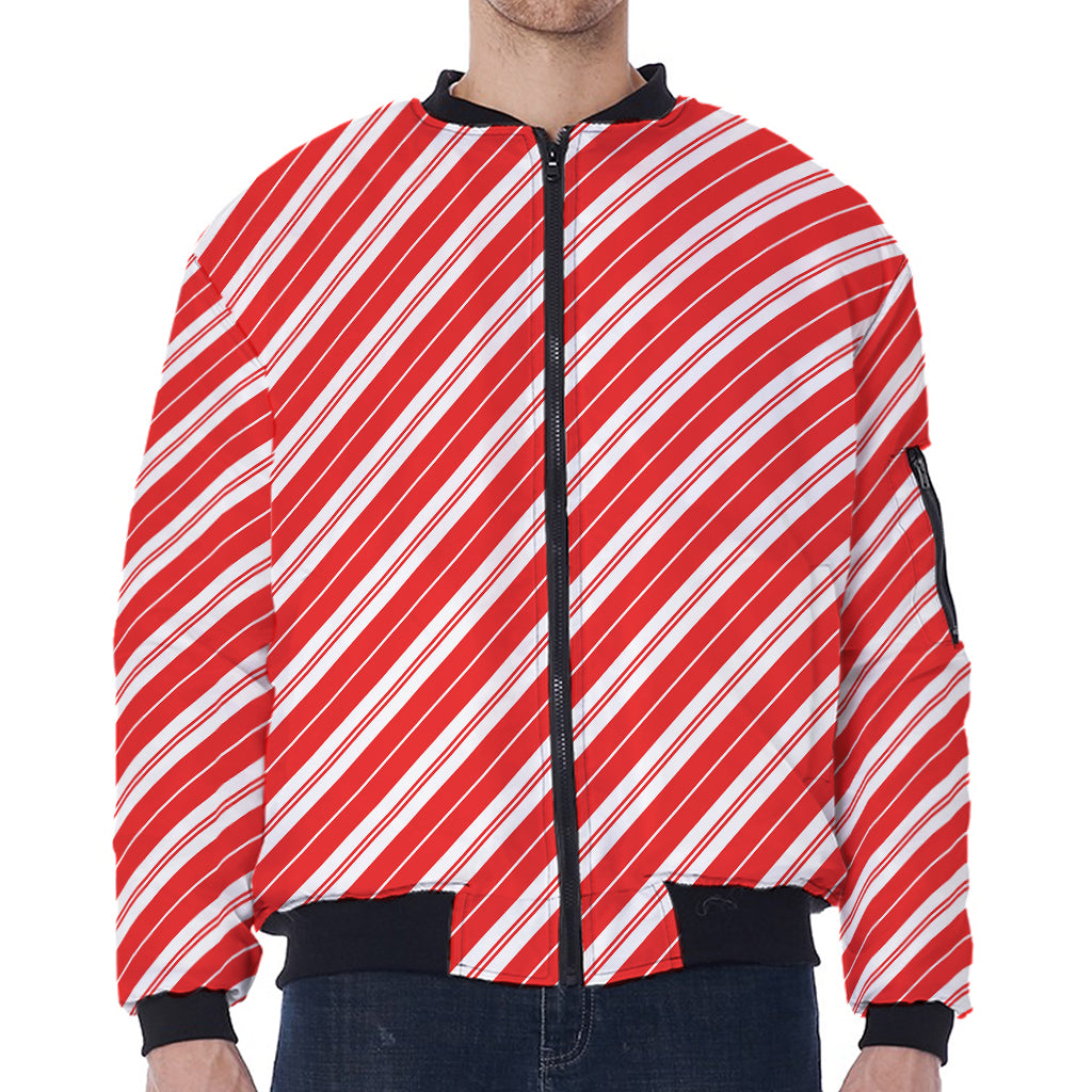 Candy Cane Stripes Pattern Print Zip Sleeve Bomber Jacket