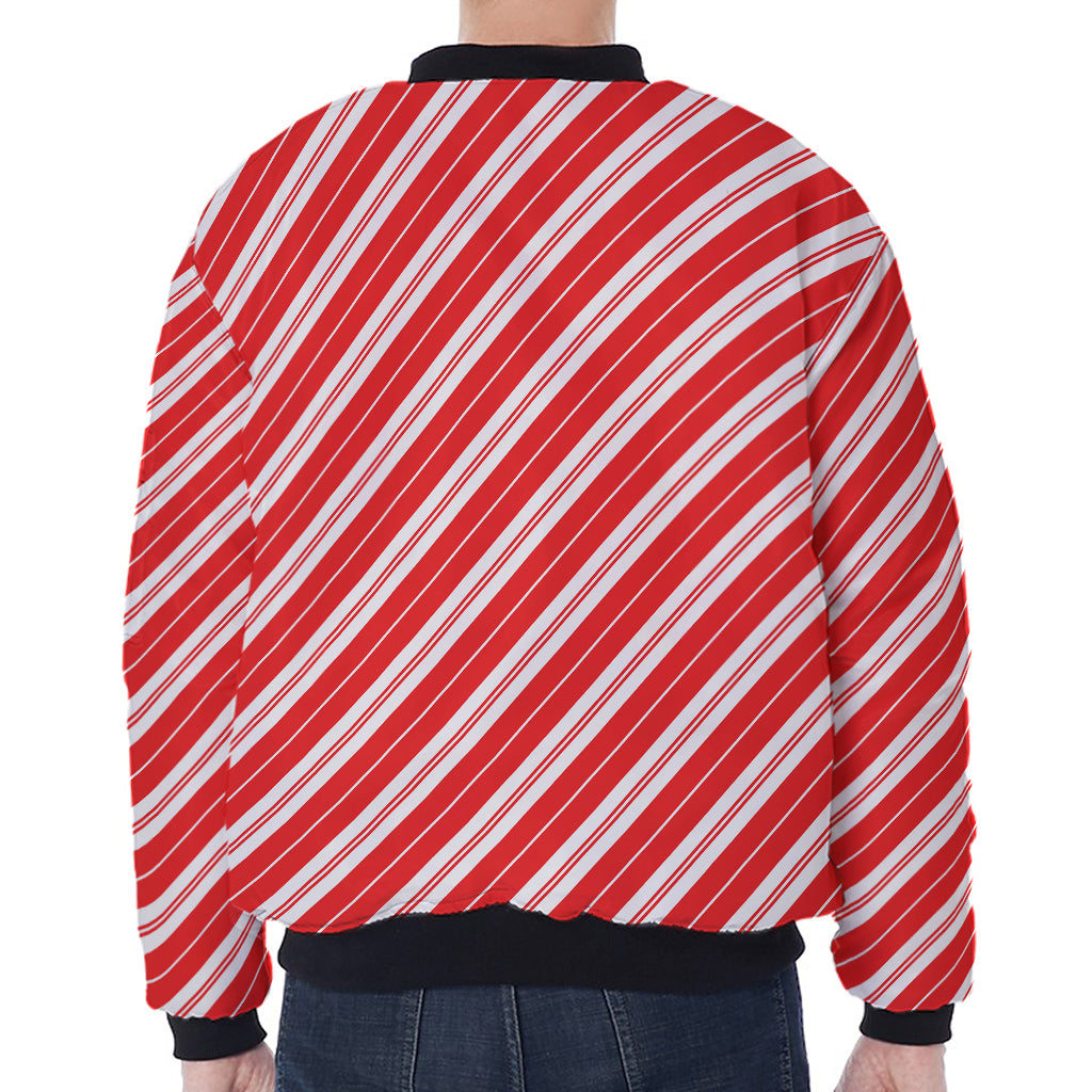 Candy Cane Stripes Pattern Print Zip Sleeve Bomber Jacket