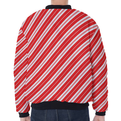 Candy Cane Stripes Pattern Print Zip Sleeve Bomber Jacket