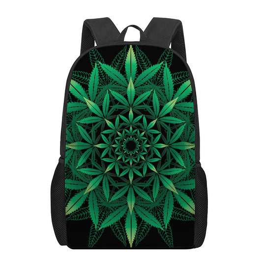 Cannabis Leaf Mandala Print 17 Inch Backpack