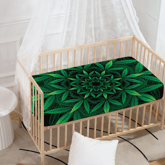 Cannabis Leaf Mandala Print Baby Crib Sheet