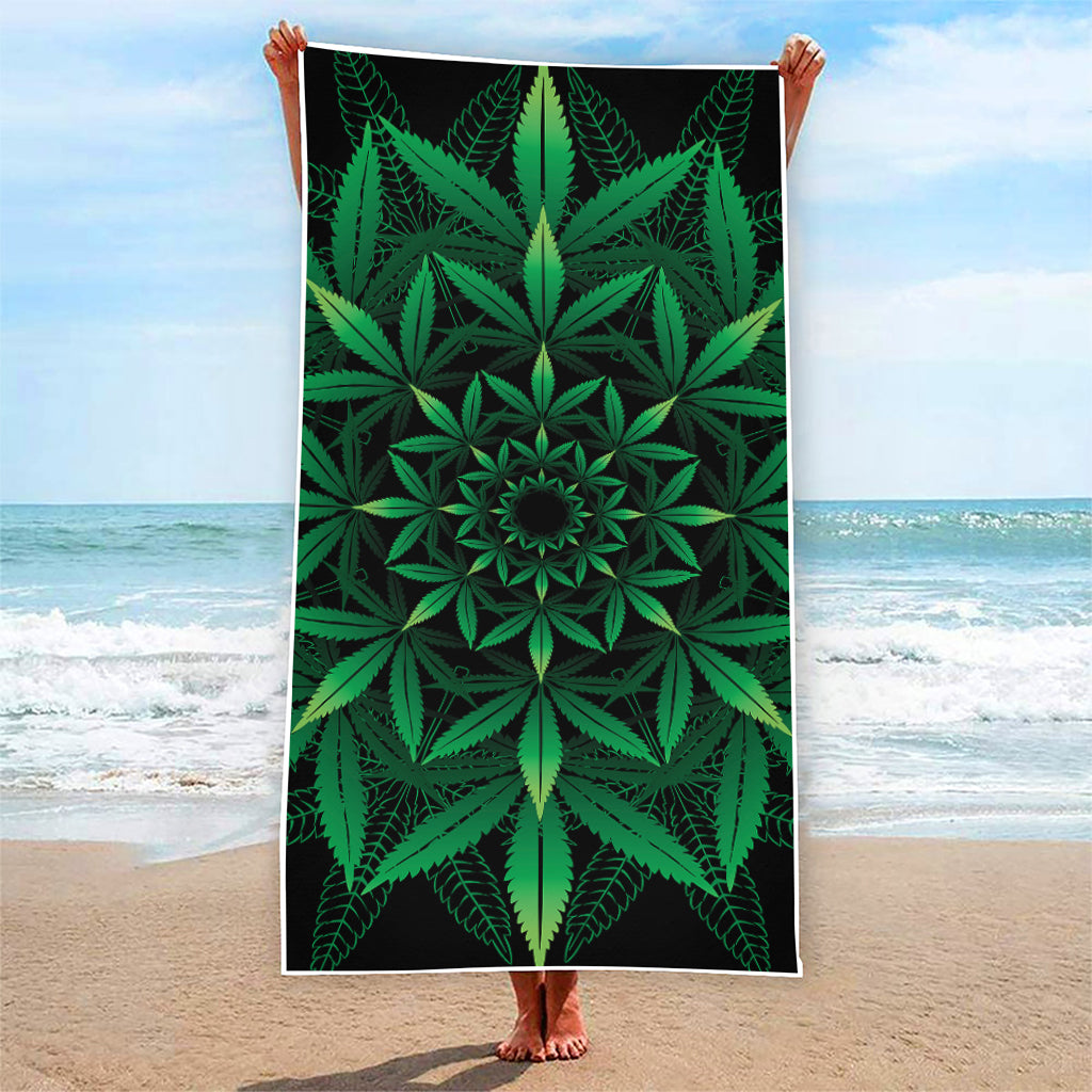 Cannabis Leaf Mandala Print Beach Towel