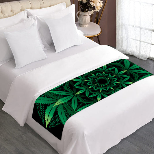 Cannabis Leaf Mandala Print Bed Runner