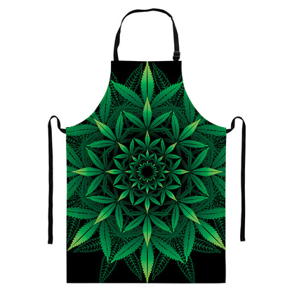 Cannabis Leaf Mandala Print Bib Apron With Pocket