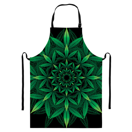 Cannabis Leaf Mandala Print Bib Apron With Pocket