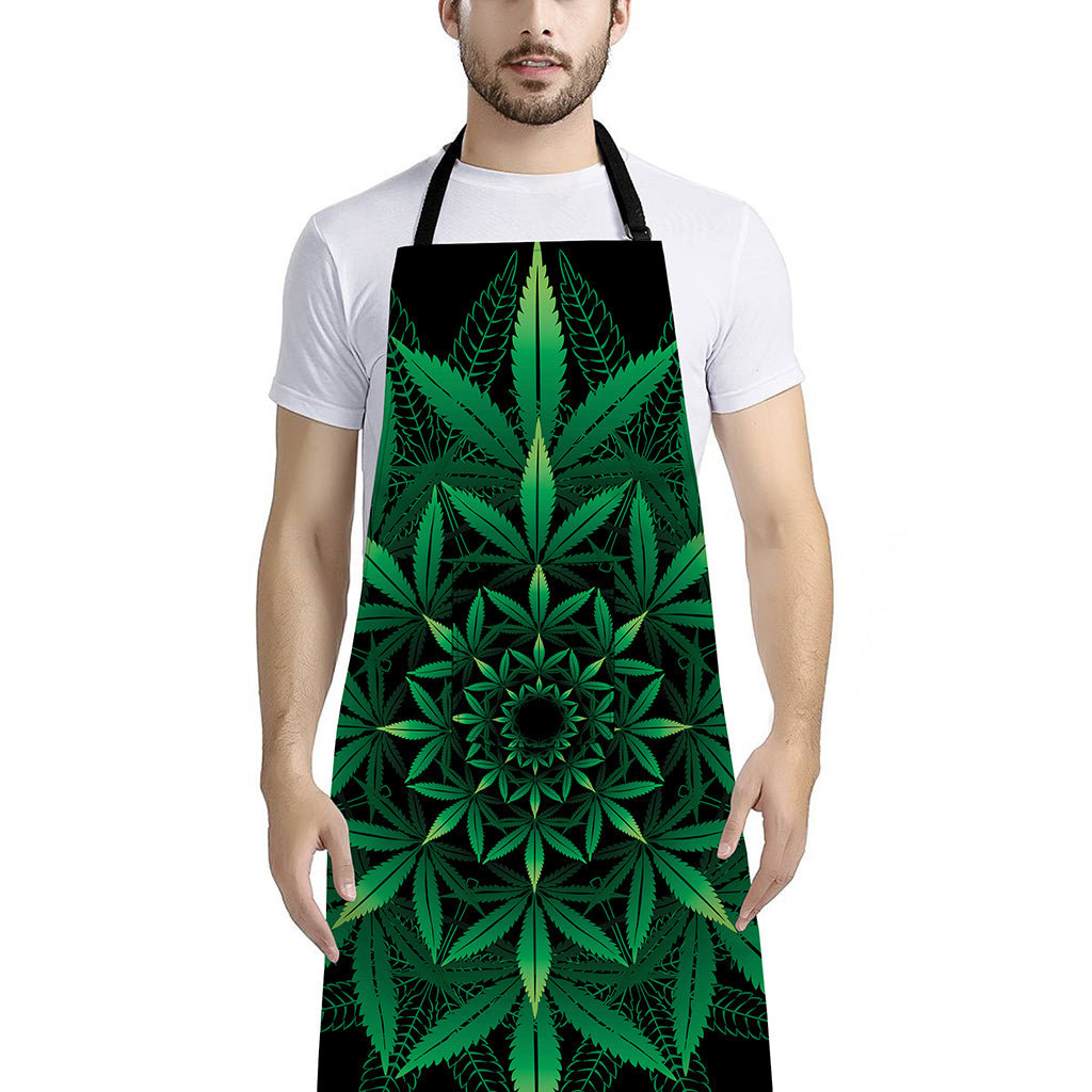 Cannabis Leaf Mandala Print Bib Apron With Pocket