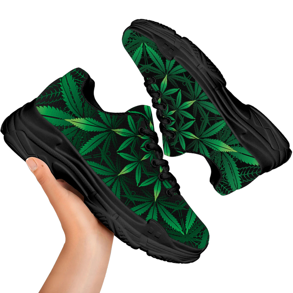 Cannabis Leaf Mandala Print Black Chunky Shoes