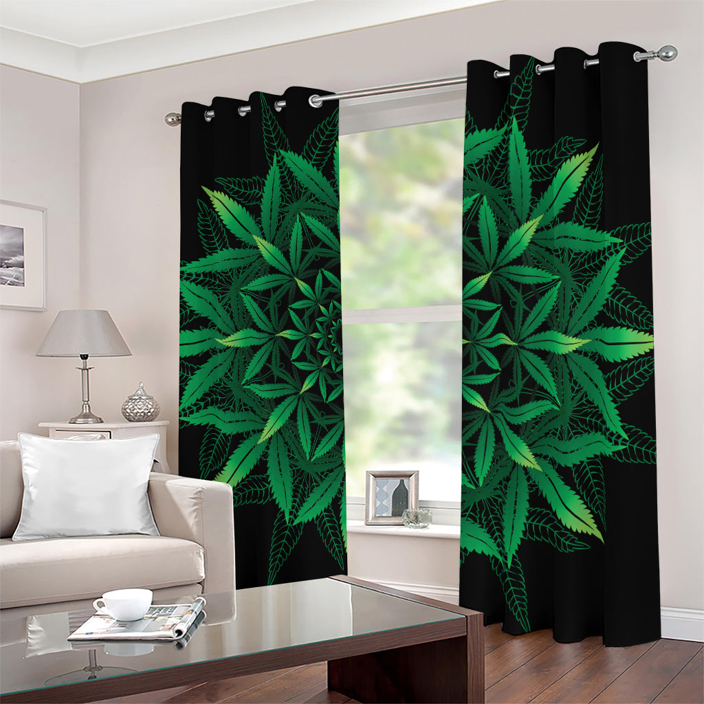 Cannabis Leaf Mandala Print Blackout Grommet Curtains