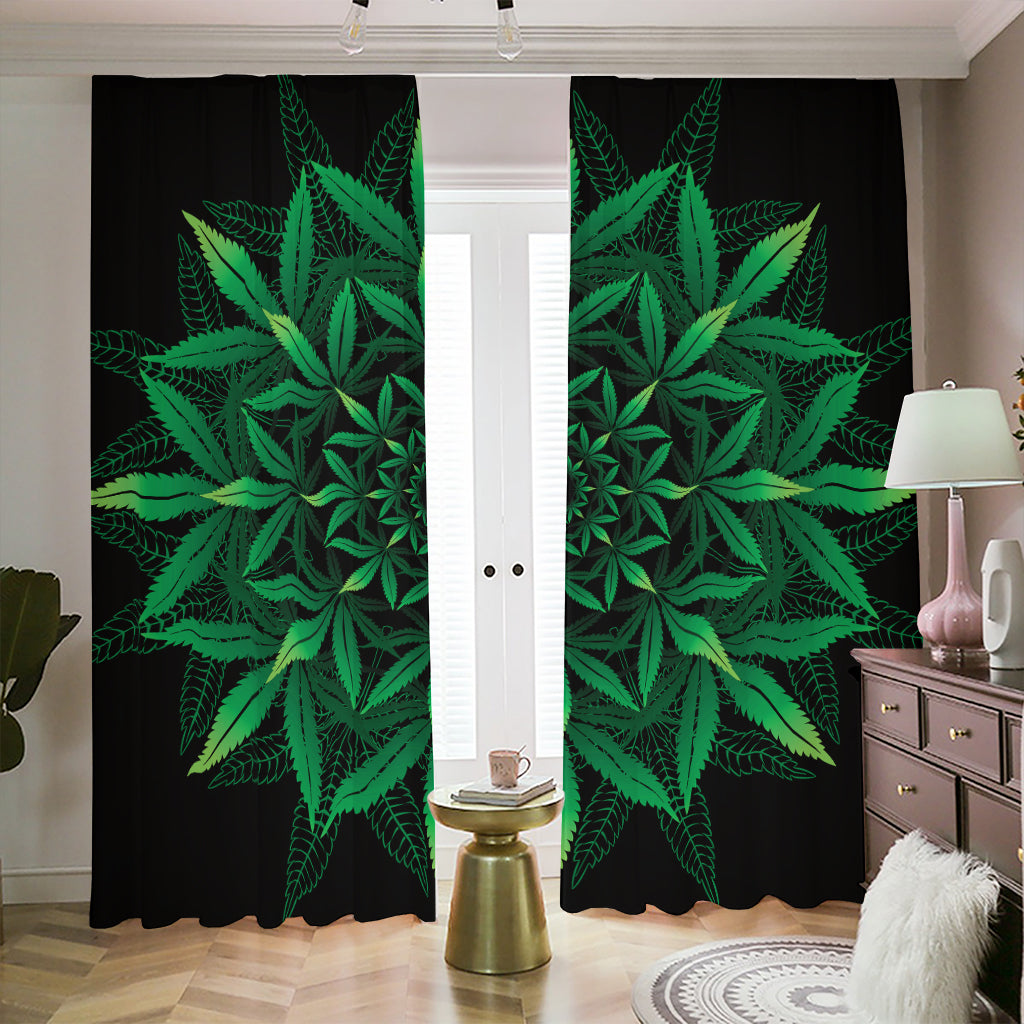 Cannabis Leaf Mandala Print Blackout Pencil Pleat Curtains