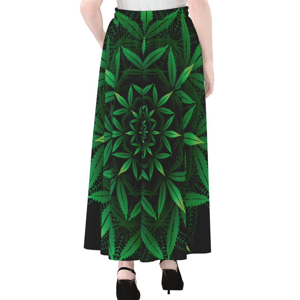 Cannabis Leaf Mandala Print Chiffon Maxi Skirt