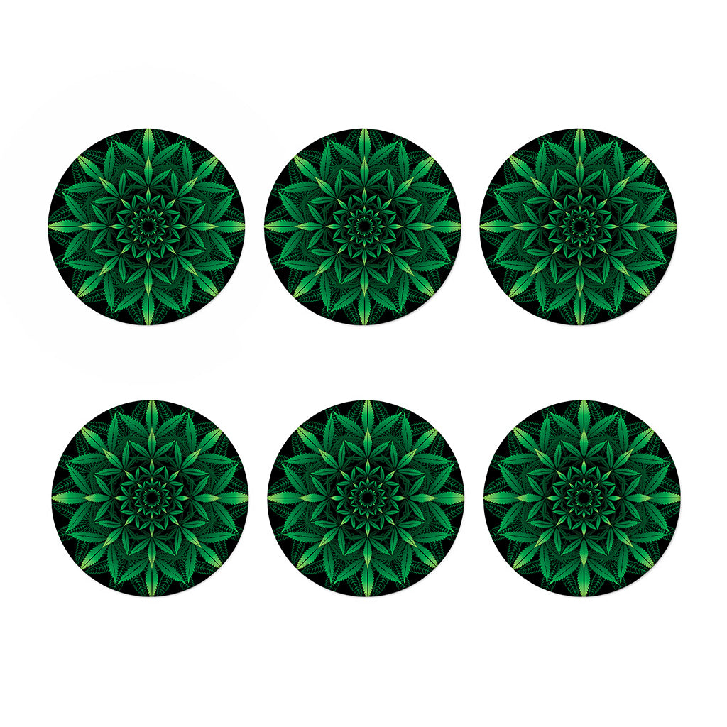 Cannabis Leaf Mandala Print Coaster Set