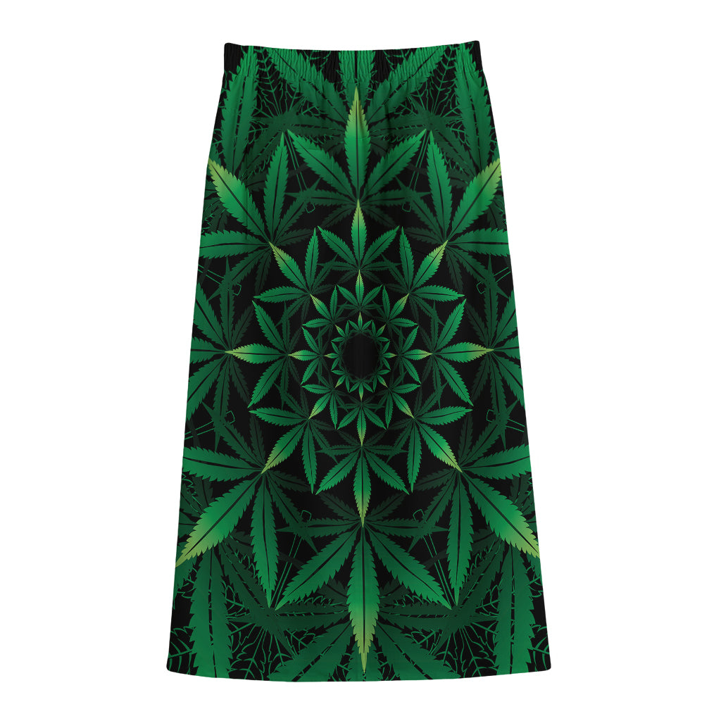 Cannabis Leaf Mandala Print Cotton Front Slit Maxi Skirt