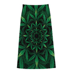 Cannabis Leaf Mandala Print Cotton Front Slit Maxi Skirt