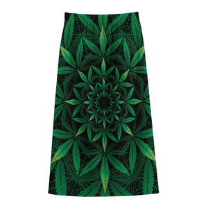 Cannabis Leaf Mandala Print Cotton Front Slit Maxi Skirt