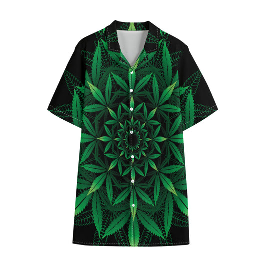 Cannabis Leaf Mandala Print Cotton Hawaiian Shirt