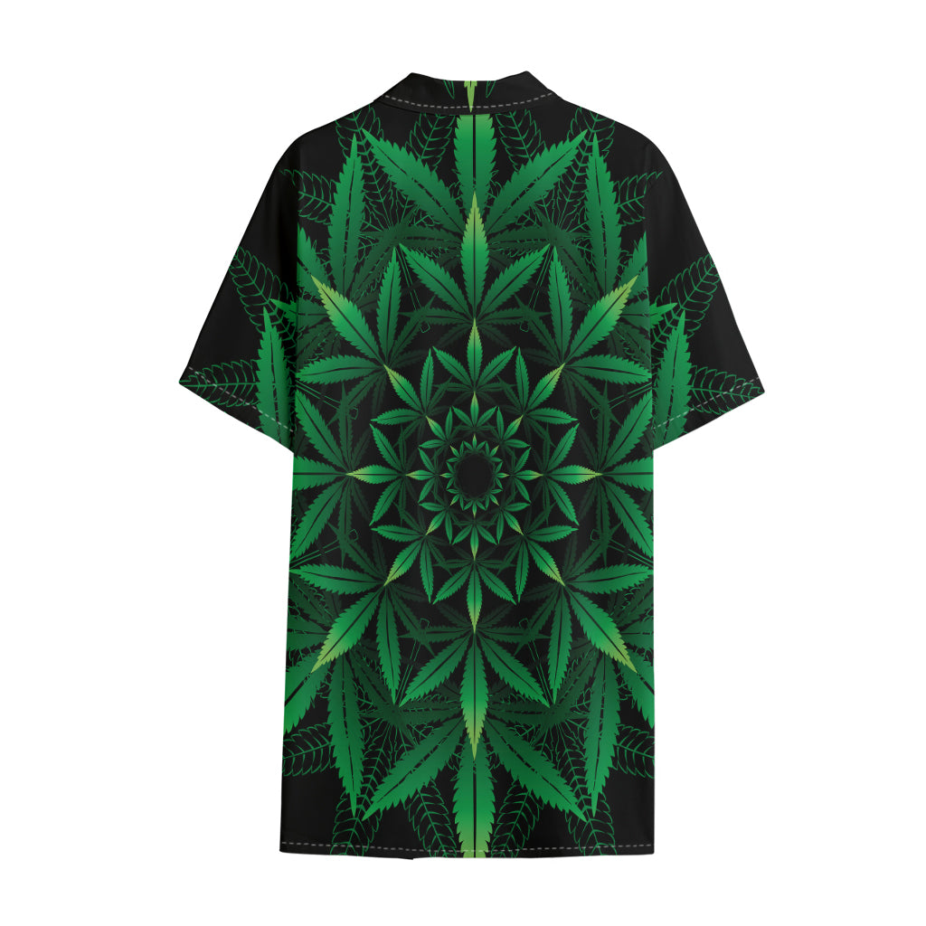 Cannabis Leaf Mandala Print Cotton Hawaiian Shirt