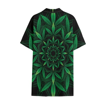 Cannabis Leaf Mandala Print Cotton Hawaiian Shirt
