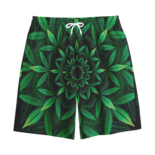 Cannabis Leaf Mandala Print Cotton Shorts