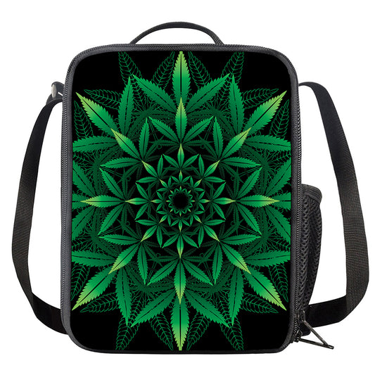 Cannabis Leaf Mandala Print Crossbody Lunch Bag