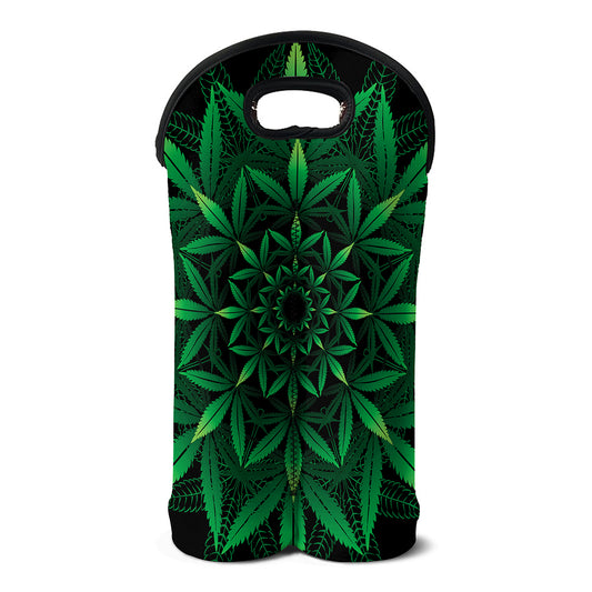 Cannabis Leaf Mandala Print Double Neoprene Wine Tote
