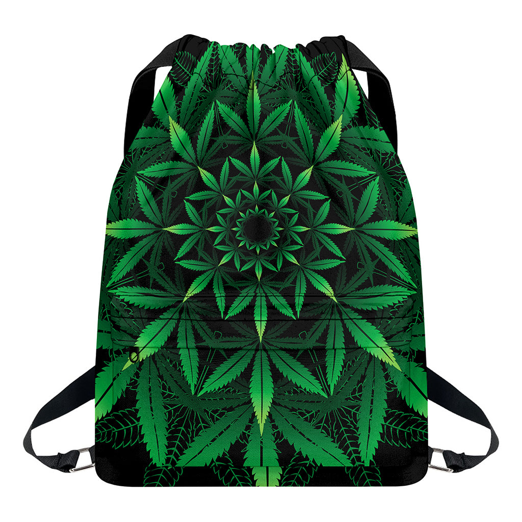 Cannabis Leaf Mandala Print Drawstring Backpack