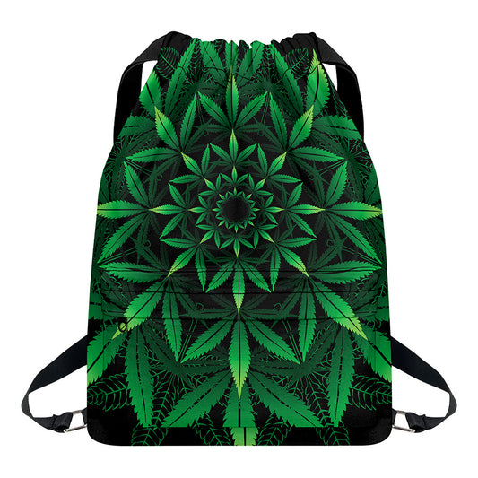 Cannabis Leaf Mandala Print Drawstring Backpack