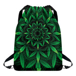 Cannabis Leaf Mandala Print Drawstring Backpack
