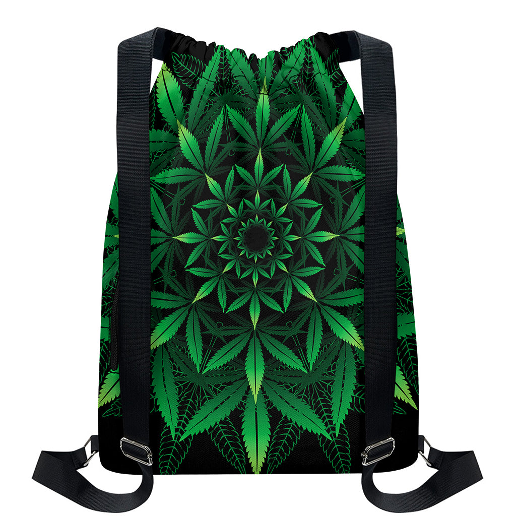 Cannabis Leaf Mandala Print Drawstring Backpack