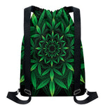 Cannabis Leaf Mandala Print Drawstring Backpack