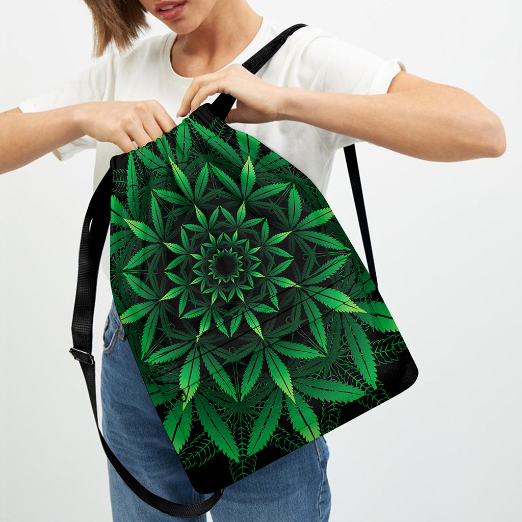 Cannabis Leaf Mandala Print Drawstring Backpack