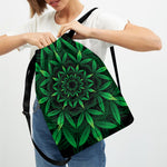 Cannabis Leaf Mandala Print Drawstring Backpack