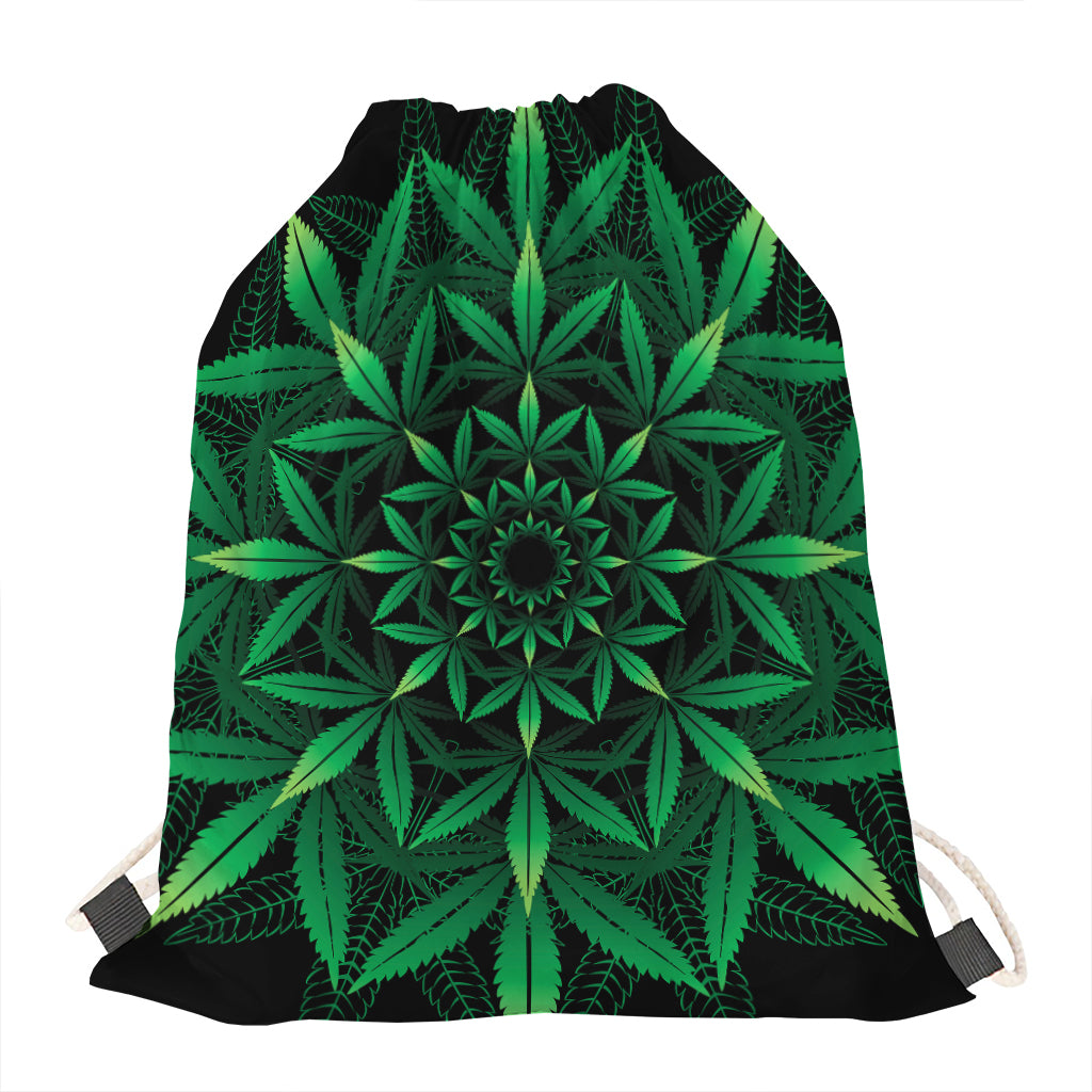 Cannabis Leaf Mandala Print Drawstring Bag