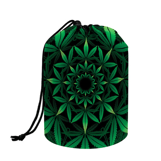 Cannabis Leaf Mandala Print Drawstring Makeup Bag