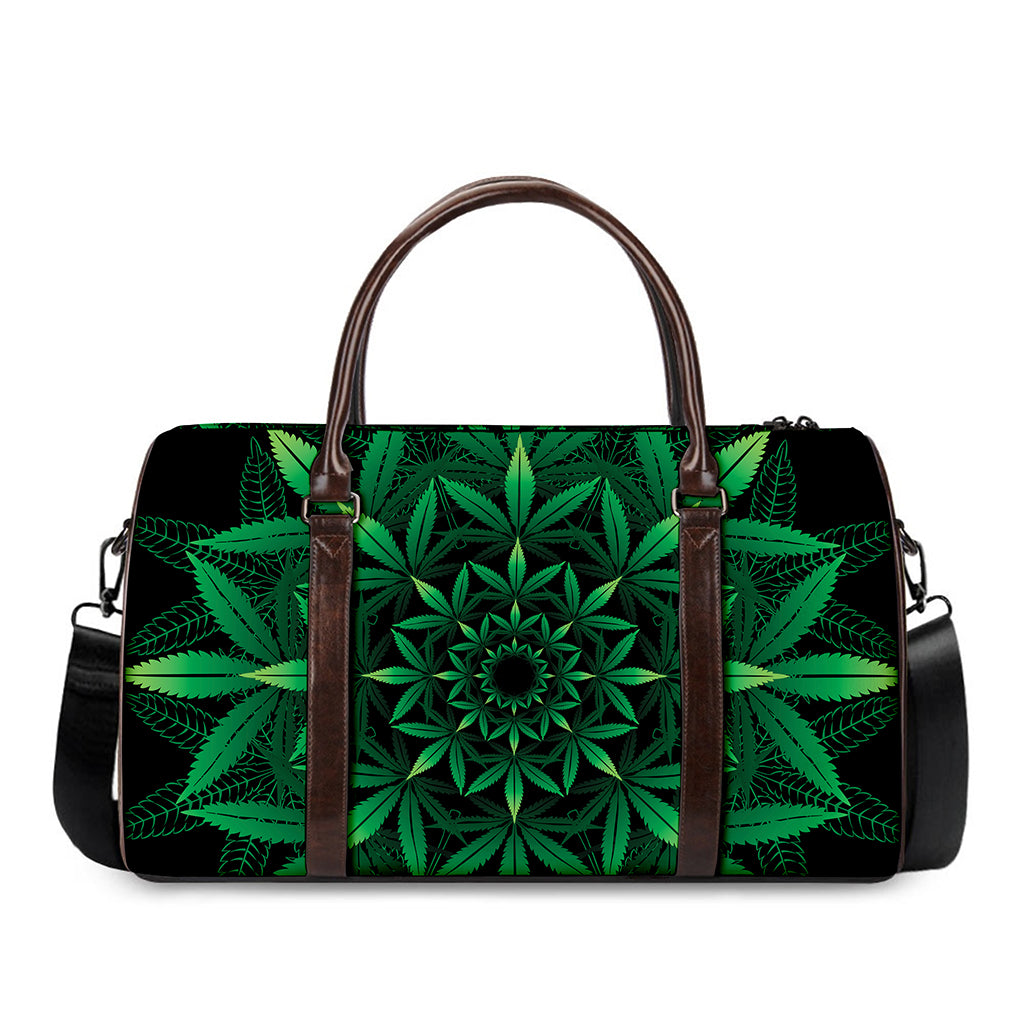 Cannabis Leaf Mandala Print Duffle Bag