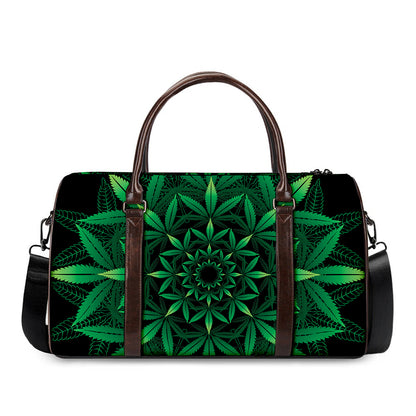 Cannabis Leaf Mandala Print Duffle Bag
