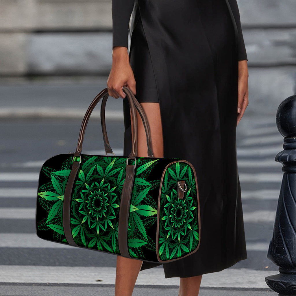 Cannabis Leaf Mandala Print Duffle Bag