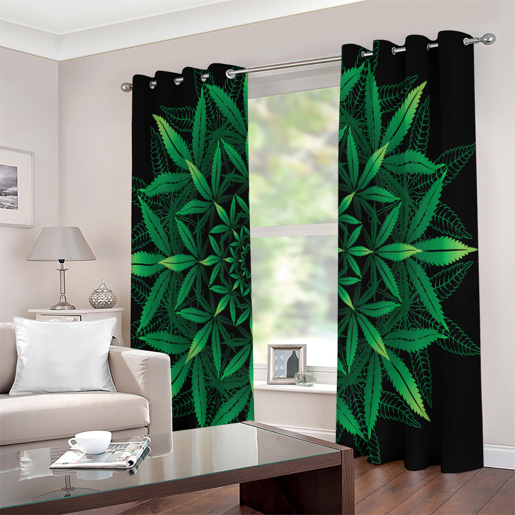 Cannabis Leaf Mandala Print Extra Wide Grommet Curtains