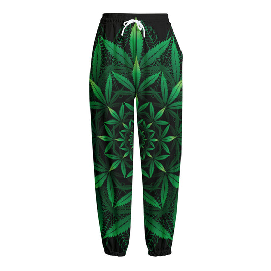Cannabis Leaf Mandala Print Fleece Lined Knit Pants