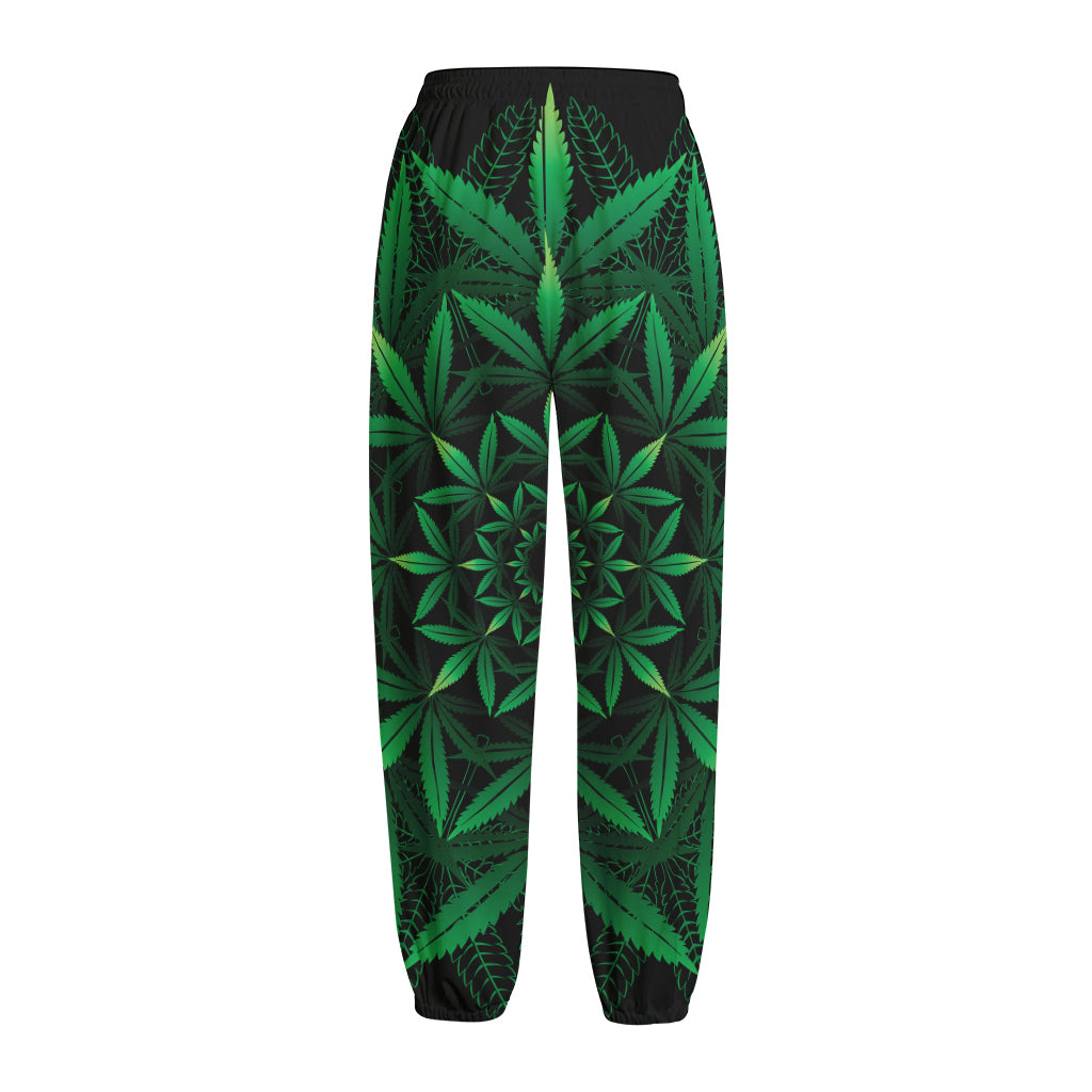 Cannabis Leaf Mandala Print Fleece Lined Knit Pants