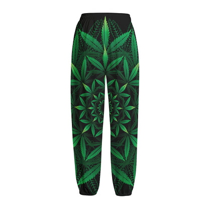 Cannabis Leaf Mandala Print Fleece Lined Knit Pants