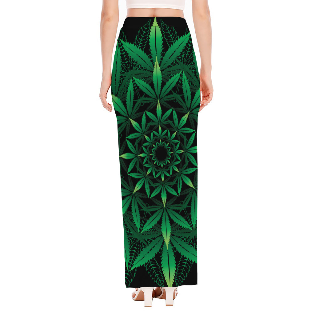 Cannabis Leaf Mandala Print High Slit Maxi Skirt